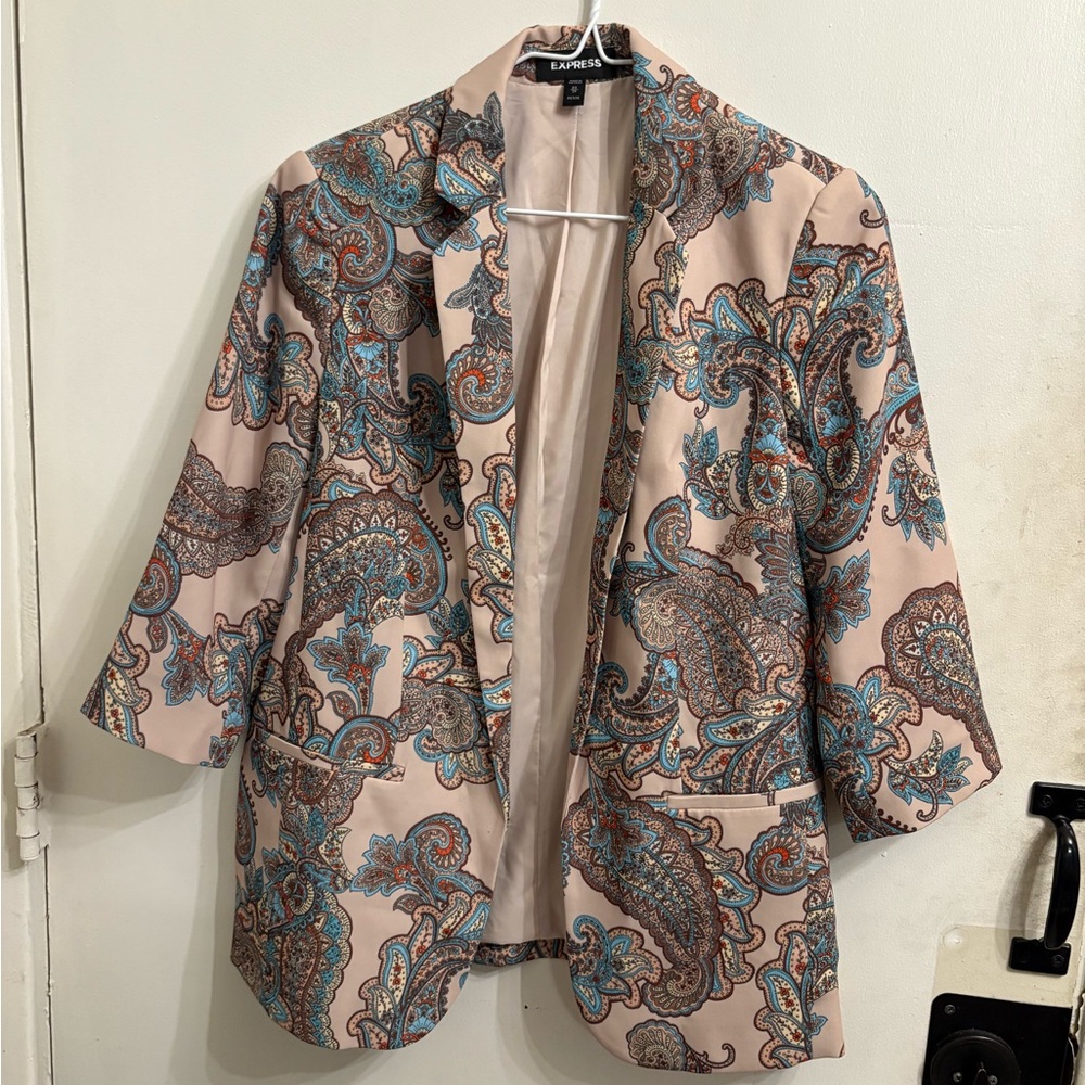 Express Women's Paisley Blazer - Blue and Cream